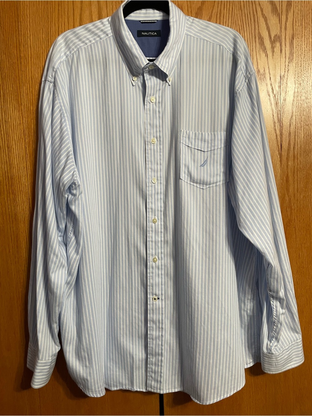 Nautica Light Blue and White Striped Button-Down Shirt